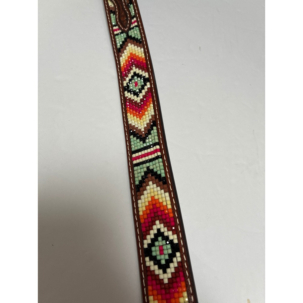 Nocona Brown Leather Beaded Southwestern Western Belt N4441108 Size 22 - Picture 2 of 7